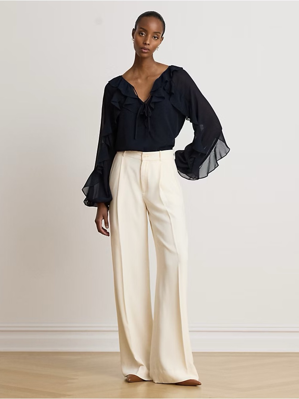Kobi Halperin Cream Wide-Leg Trousers